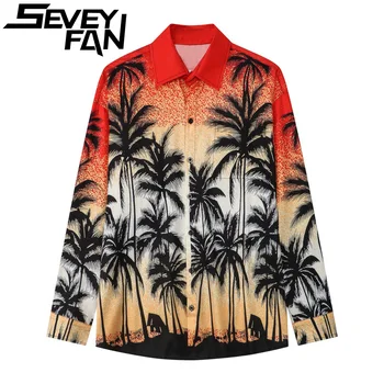Мужская рубашка SEVEYFAN, праздничные рубашки с цифровой печатью в стиле хип-хоп, кокосовая пальма, Мужские свободные пляжные пиджаки для отдыха, топы