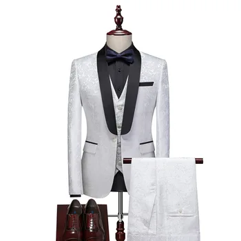 Мужской костюм из 3 предметов с лацканами из ткани с рисунком, деловое вечернее платье для ужина, Свадебный комплект для жениха, куртка, жилет со штанами