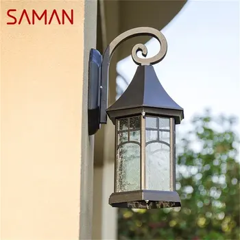 Настенные бра SAMAN Outdoor в стиле ретро, светодиодная водонепроницаемая черная лампа IP65 для украшения крыльца дома