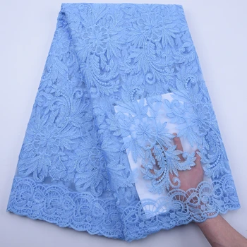 Небесно-голубая Африканская кружевная ткань Материал Высококачественное кружево Нигерийский тюль Кружевные ткани Вышивка Французская сетчатая кружевная ткань Y1811