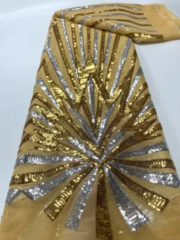 Новейшая Африканская Кружевная Ткань Из Органзы 2023 Высокое Качество Кружева желтые Блестки Французская Нигерийская Кружевная Ткань Свадебное Платье YYZ8025