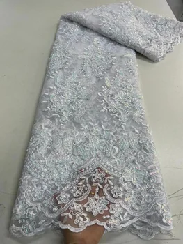 Новое Африканское сетчатое кружево, французские блестки, Французская вышивка, тюль, кружевные ткани с блестками для Нигерийского свадебного платья