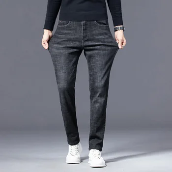 Новые джинсы Lansboter, черные, весна и осень, мужские маленькие прямые джинсовые брюки с вышивкой, модные повседневные