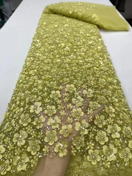 Новый дизайн кружевной ткани с бисером 2023 Роскошный бисер Кружевная вышивка Французский Нигерийский тюль Кружевная ткань для свадебного шитья JY174