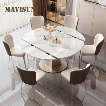 Обеденный стол на 6 мест для элитного ресторана, Изготовленный на заказ Круглый кухонный стол из мраморного камня с поворотным столом, бытовая мебель
