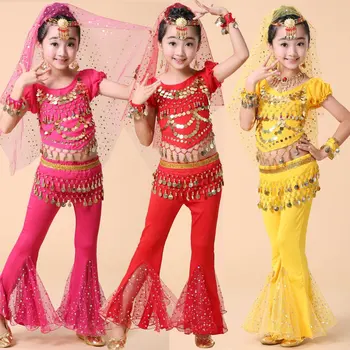 Одежда ручной работы для индийского представления в Болливуде для девочек Детские костюмы для танца живота с блестками Одежда для восточных танцев