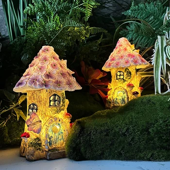 Пасторальная Солнечная декоративная лампа, декоративное украшение из смолы, светлый домик на дереве для наружной дорожки, украшение двора для внутреннего дворика, газон в стиле деко