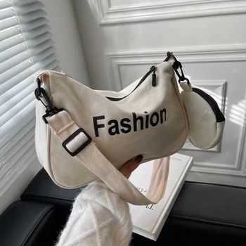 Повседневные сумки через плечо для женщин, простая холщовая сумка с буквенным принтом, сумочка-портмоне