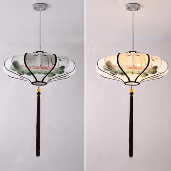 Подвесные светильники в китайском стиле, нарисованные вручную Декоративные лампы для комнаты с цветами, Кухонный светильник, подвесное ретро-освещение для спальни в домашнем стиле