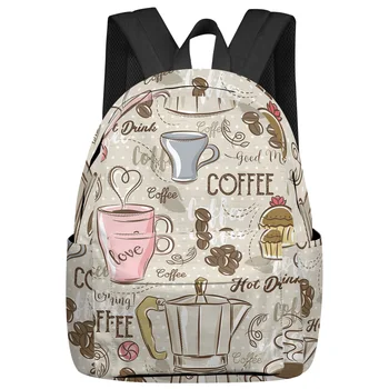 Рюкзак с кофейной чашкой, тортом и конфетами, школьные сумки для подростков, Студенческая сумка для ноутбука, женский повседневный рюкзак для путешествий