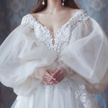 Свадебные болеро из белого тюля с пышными съемными рукавами, съемные свадебные длинные рукава 60 см Для простых свадебных аксессуаров 2021