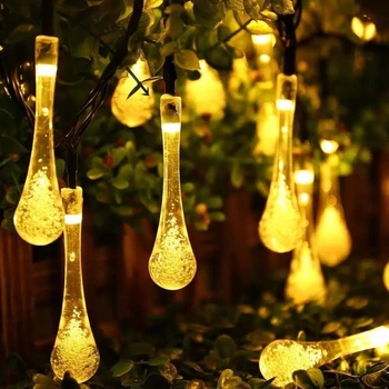 Светодиодные солнечные фонари Струнные фонари в виде капель воды, уличный садовый декор, дерево, пузырьковый свет для вечеринки в честь Хэллоуина, Рождество