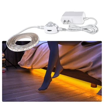 Светодиодный светильник с датчиком движения под шкафом 1 м 2 М 12 В, Гибкий ночник PIR, Кухонный шкаф, Освещение кровати, Освещение для спальни