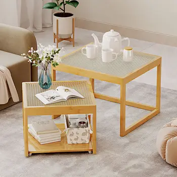 Скандинавский передвижной журнальный столик с колесиками, комбинированный прямоугольный сетчатый маленький чайный столик, простая кровать, диван, приставной столик muebles