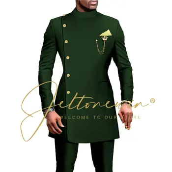 Темно-зеленый костюм для мужчин, Двубортный Свадебный Блейзер, Комплекты официальной одежды для жениха, Мужские костюмы для вечеринок, 2 предмета, Смокинг, Пиджак, брюки