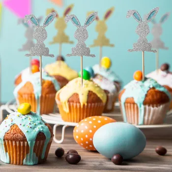 Топперы для торта, украшенные Пасхальным милым кроликом, вставка для кексов, Десертная вечеринка, детский топпер для торта с помадкой, День рождения