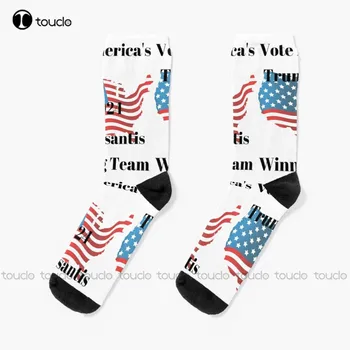 Трамп Десантис Проголосует 2024 Плачевные носки Мужские носки Персонализированные Пользовательские носки Унисекс для взрослых подростков и молодежи Цифровая печать 360 °