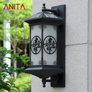 Уличный солнечный настенный светильник ANITA Креативный Черный светильник-бра в китайском стиле, водонепроницаемый IP65 для домашнего балкона во дворе
