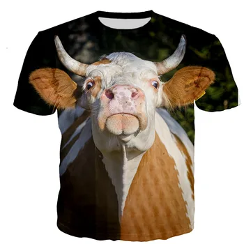Футболка с 3D принтом коровы, мужские, женские летние повседневные крутые футболки, футболка в стиле харадзюку, уличная одежда, негабаритные футболки с коротким рукавом