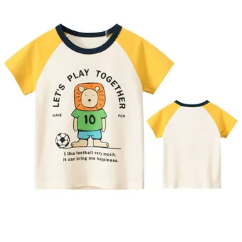 Футболки для мальчиков и девочек 2-8 лет, Детские футболки, хлопковая футболка с мультяшными животными, Топы с медведями и обезьянами, Летняя одежда с коротким рукавом