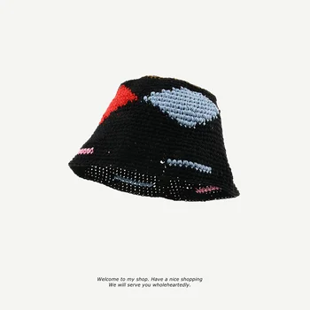 Черная рыбацкая шляпа с ромбовидной решеткой ручной работы, детская модная панама, шляпа от Солнца