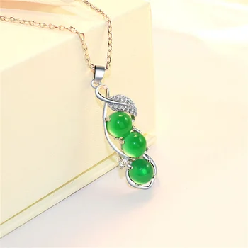 Шарм, Натуральный Зеленый Изумруд, Фасоль, Нефритовая подвеска, цепочка-амулет, ожерелье для новобрачных, Модный ювелирный подарок для женщин