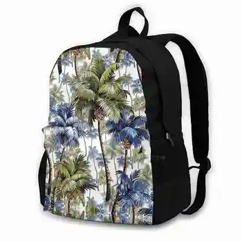 Школьная сумка с рисунком пальмы, рюкзак большой емкости, ноутбук, 15-дюймовые пальмы, синие Зеленые Белые тропические джунгли