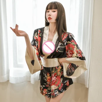 Экзотические костюмы Сексуальное Женское белье Японское Кимоно Халат на шнуровке Соблазнительная Пижамная форма для женщин Косплей Пижамный наряд